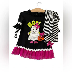 Rare editions toddler girls Halloween outfit sz 2T ghost boo tulle black stripe